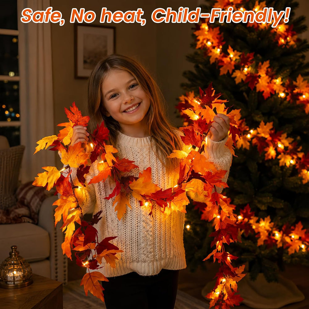 2Pack 9Ft 50 LED Maple Leaf Garland Battery Operated with Timer,8 Modes Water...