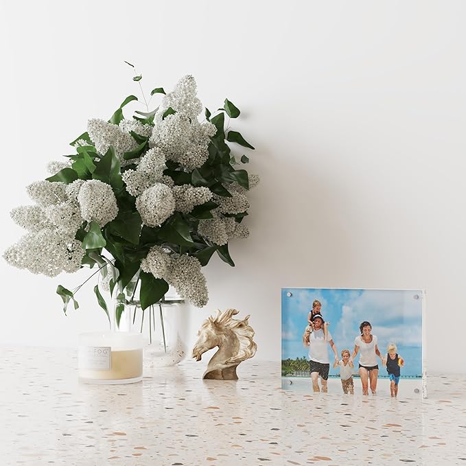 5x7 Acrylic Picture Frame 5 Pack, 20mm Thick Magnetic Double Sided Display 20% Thicker- Frameless Clear Transparent Photo Frame for Desktop/Tabletop, Self Standing with Microfiber Cloth
