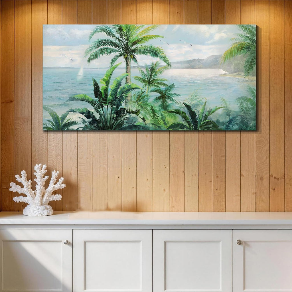 Anolyfi Palm Tree Green Tropical Canvas Wall Art for Living Room 48"x24"