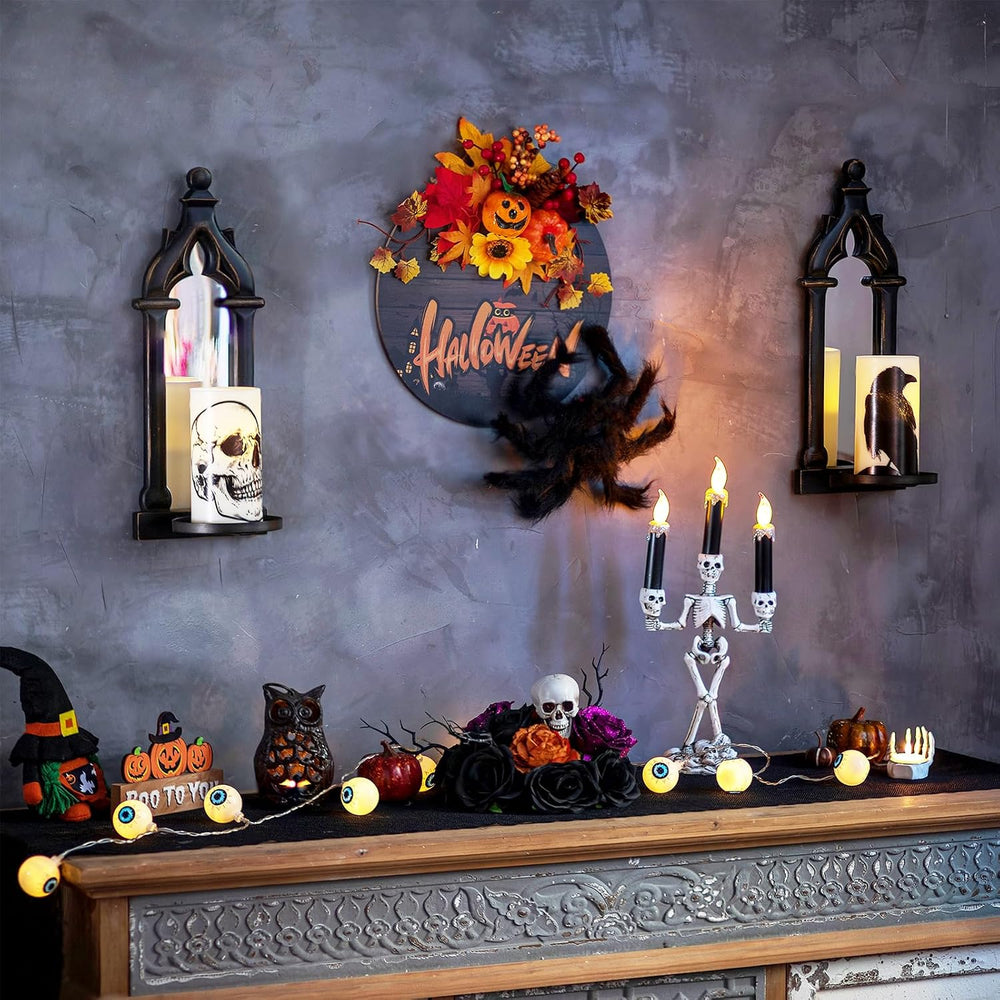 Black Gothic Candle Sconces Set of 2 with Real Mirror