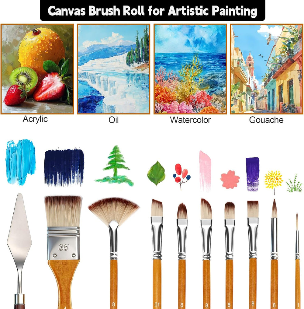Halobios 25pcs Paint Brush Set, Professional Paint Brushes with Canvas Roll a...