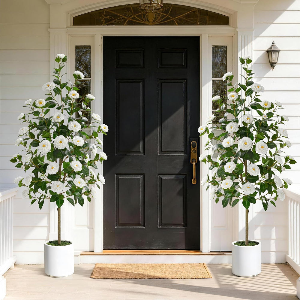 2 Pack 5 FT Artificial Camellia Tree, Artificial Tree Plants Outdoor