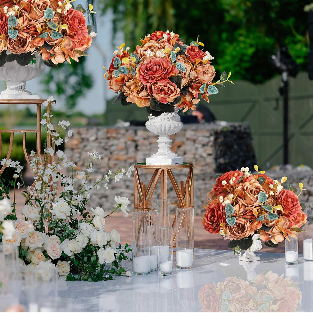 Yunlly 16 Packs Artificial Peony Flowers Silk Bouquet, Orange, Elegant