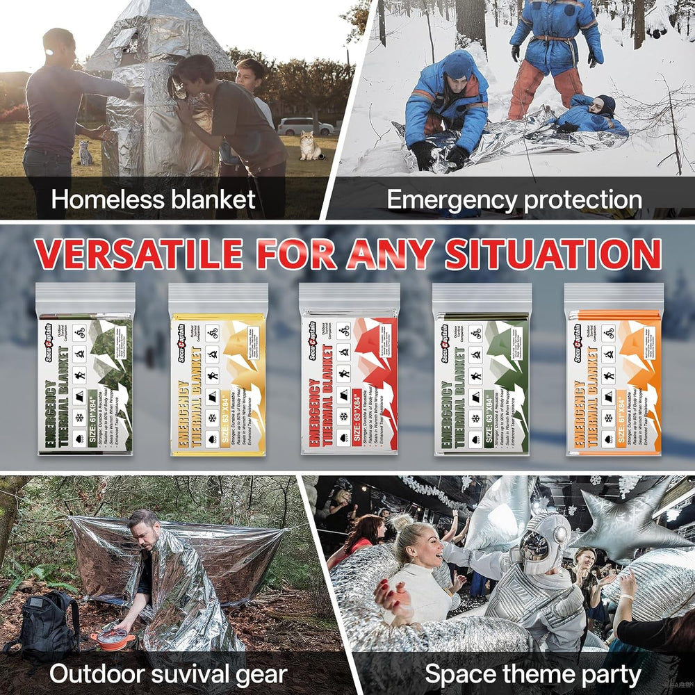 SecuCaptain Survival Emergency Thermal Blankets: 100 Pack Extra Large 84” x63...