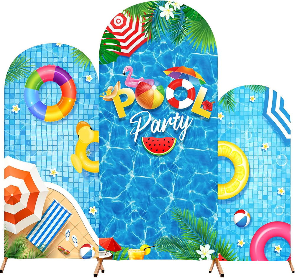 Tingjoo 3 Pcs Summer Pool Party Decoration, Arch Backdrop Stand Cover, Pool