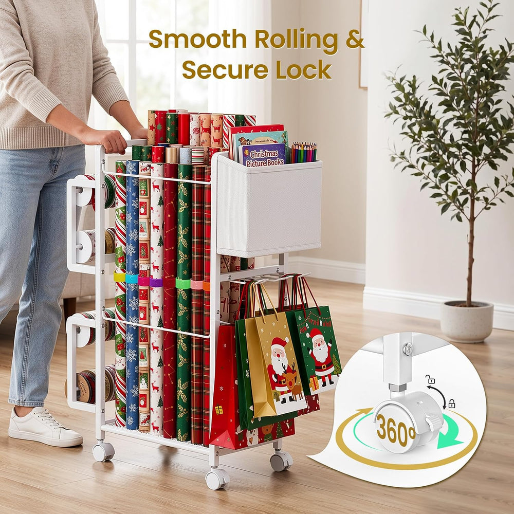 Lewondr Wrapping Paper Organizer Storage, Rolling Gift Wrap Storage Stand