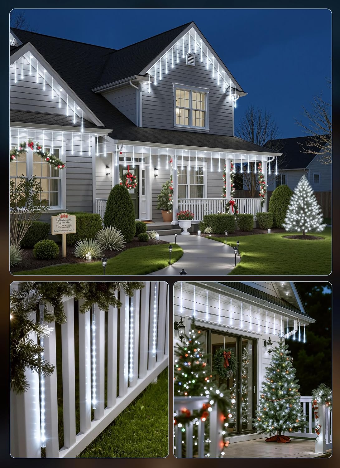 minetom solar christmas lights outdoor, 20 tube 480led shown in use