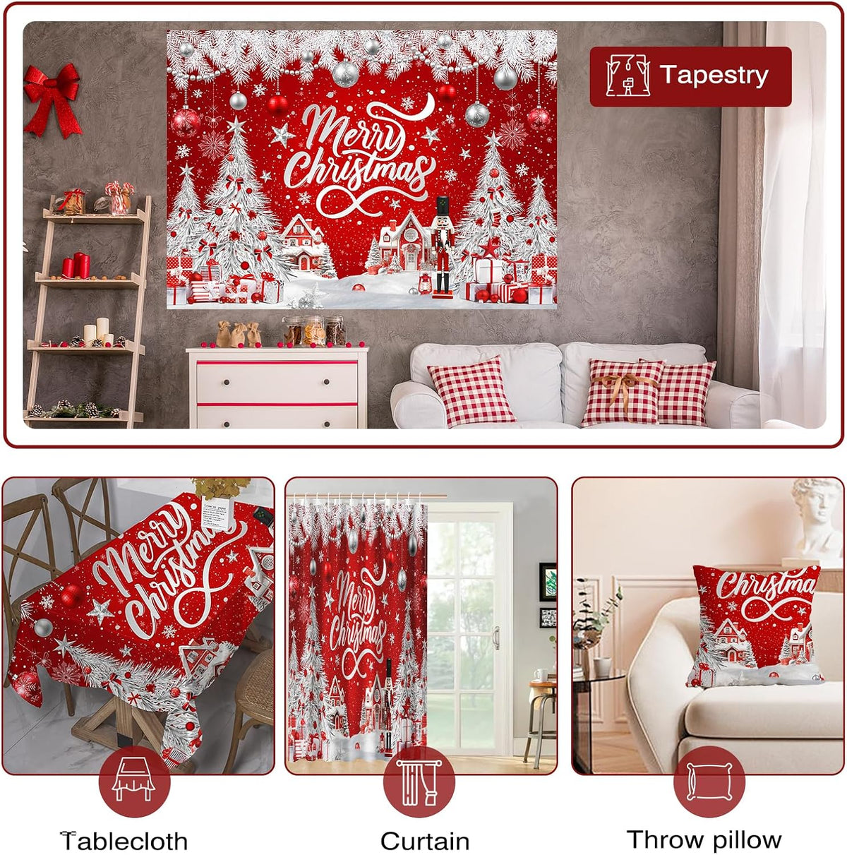 mocsicka merry christmas nutcracker backdrop red and white, side view