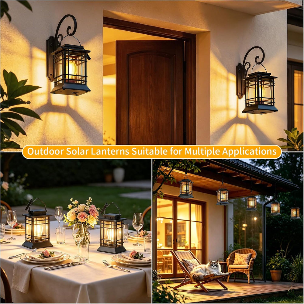 Solar Lanterns Outdoor Waterproof, Hanging Solar Lights for Outside 2 Pack