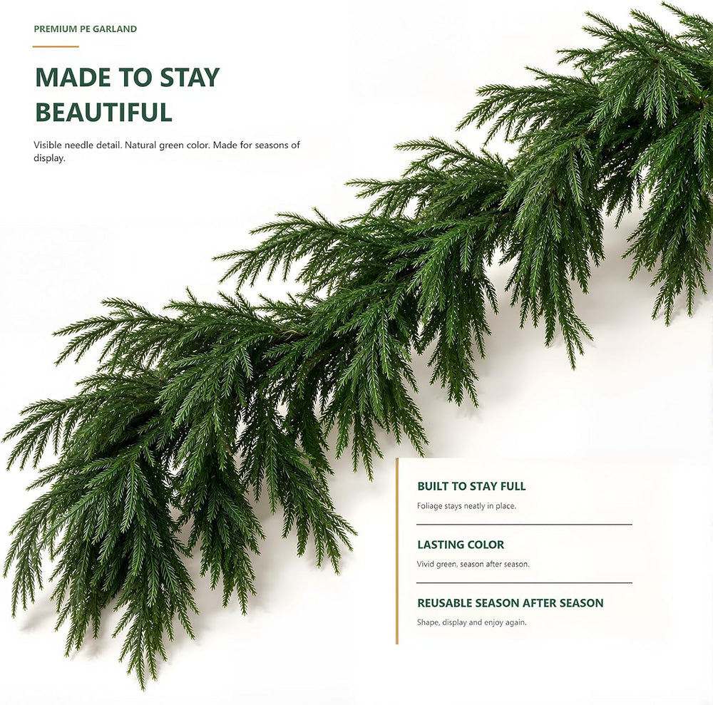 Christmas Norfolk Pine Garland Artificial Greenery Holiday Decor for Mantel
