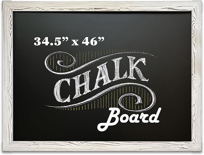 Loddie Doddie Magnetic Chalkboard - 46 x 34.5 in White Rustic Frame - Erasable Blackboard with Magnetic Surface - Magnet Board for Wall & Chalkboard Sign