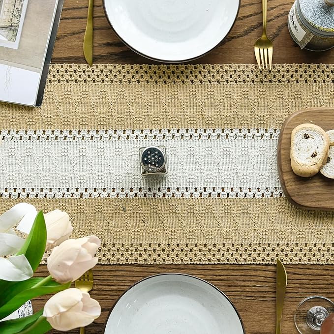 Artoid Mode Burlap Brown Farmhouse Rustic Table Runner, Seasonal Hollow Kitchen Dining Table Decoration for Home Party Decor 12x108 Inch