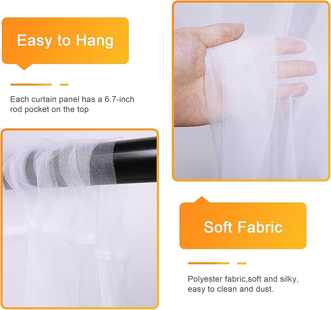 Fomcet Tulle Curtains with Lights String Ivory 20FT X 8FT Sheer Backdrop Curtains for Parties Wedding Baby Shower Photo Shoot Decorations (4 Panels 5 x 8FT)