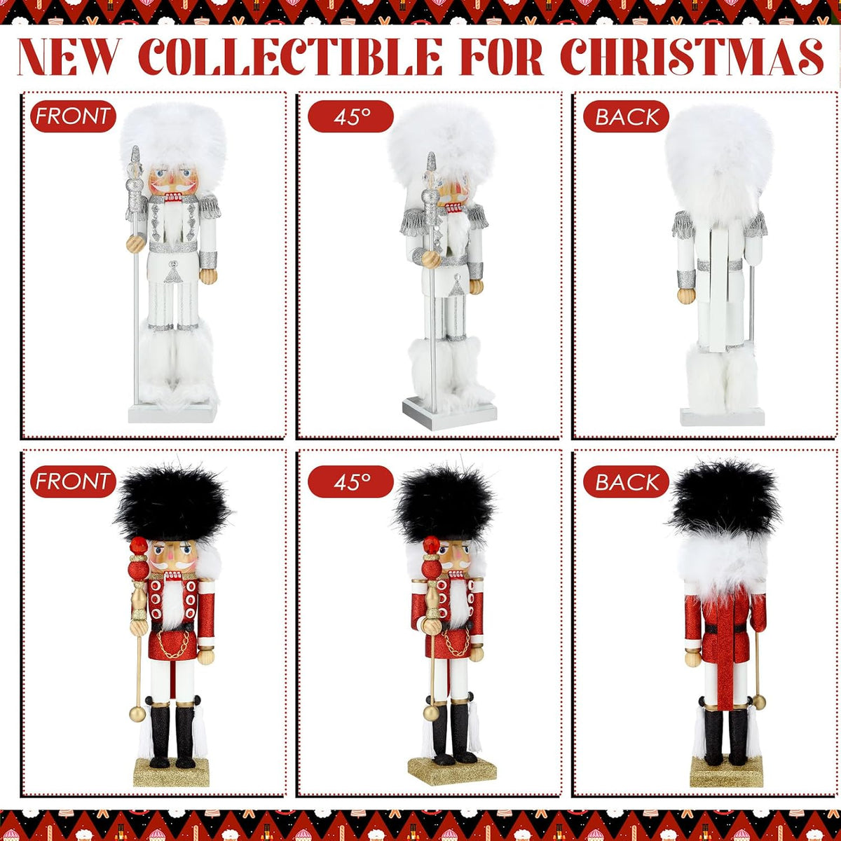 soaoo 2 pcs christmas nutcracker ornament 14'' wooden, close-up detail