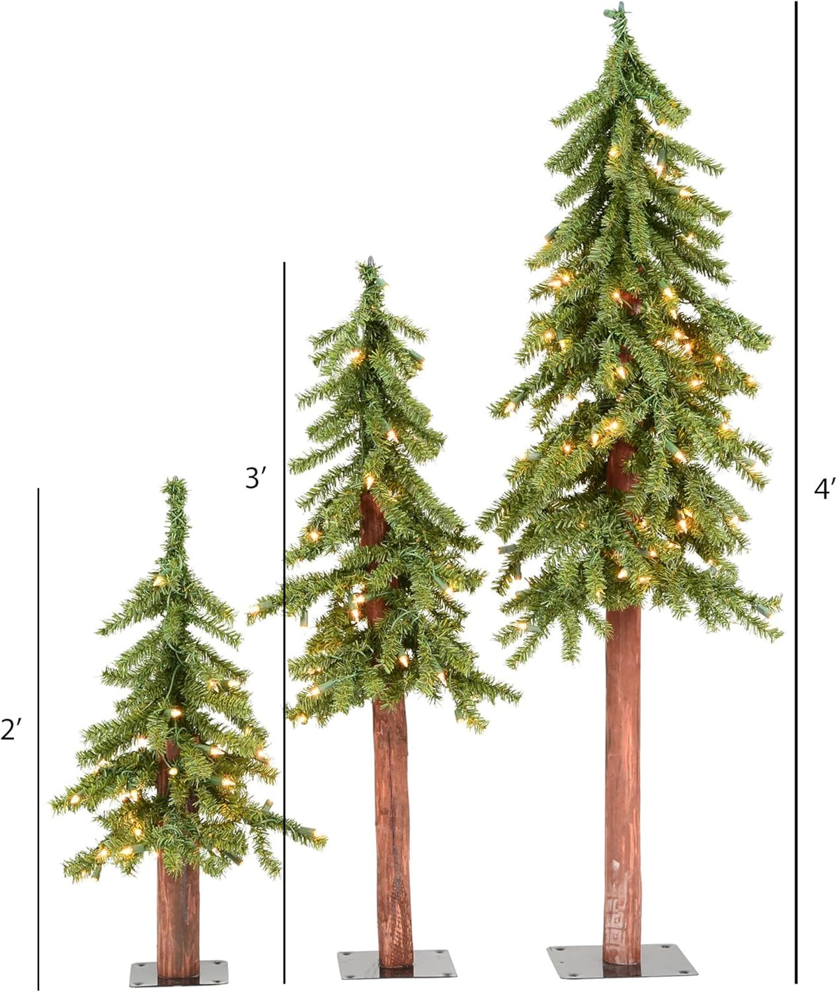 Vickerman 2' 3' 4' Natural Alpine Artificial Christmas Tree Set, Warm White LED Lights - Christmas Tree Set