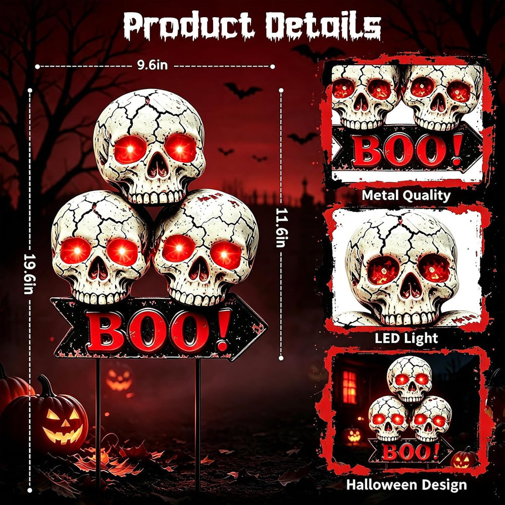 Halloween Decorations Outdoor, 2 Pack Solar Red Scary Skull Lights