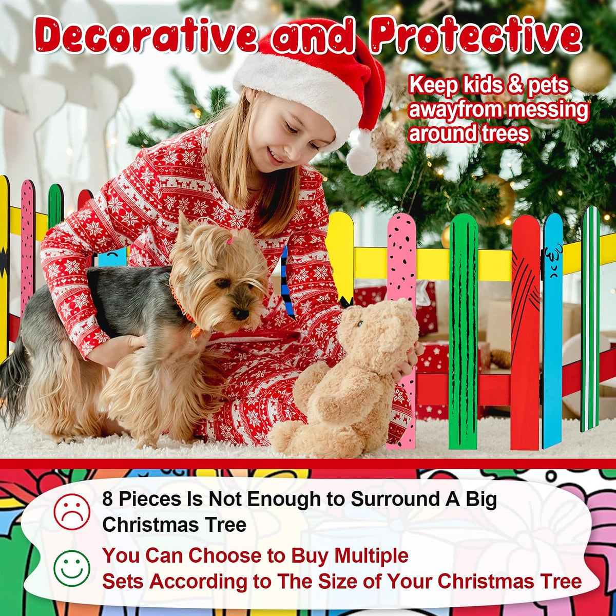12 inch yellow cartoon wooden christmas tree fence showing dimensions