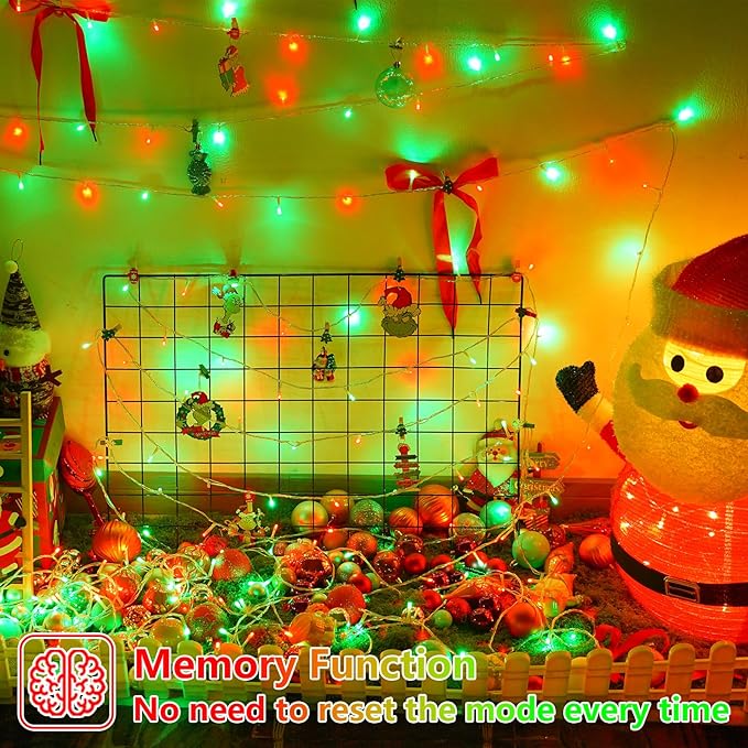 YEGUO 165ft 500 LED Red and Green Christmas Lights Outdoor Waterproof, Clear Wire String Lights Indoor Plug in, 8 Modes Clear Wire Twinkle Tree Light for Xmas Party Garden
