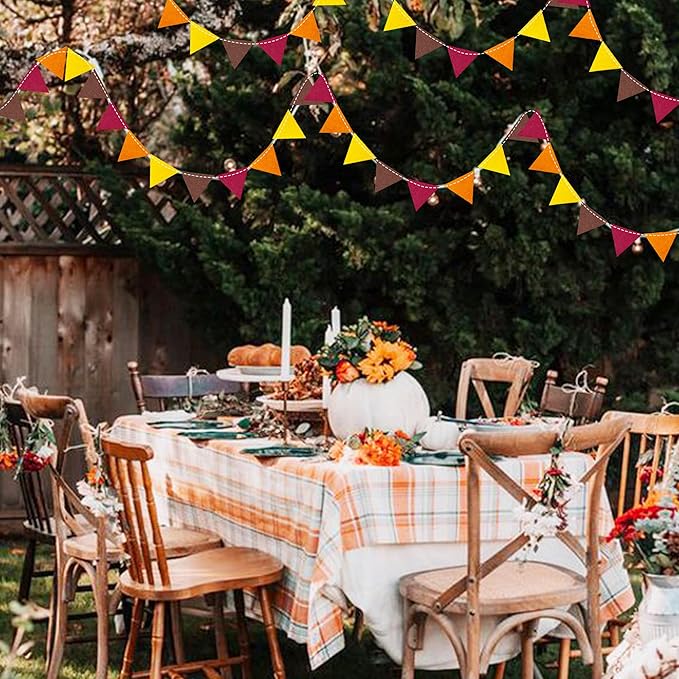 Fall Party Decoration Orange Yellow Brown Burgundy Felt Hanging Triangle Mini Bunting Pennant Banner Flag for Autumn Thanksgiving Harvest Birthday Wedding Baby Shower Party Classroom Nursery Decor