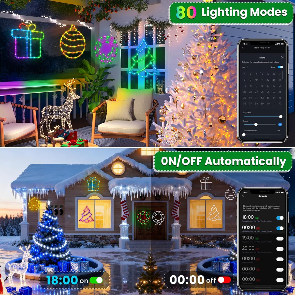 reshake 4 pack smart christmas window lights, rgb, close-up detail
