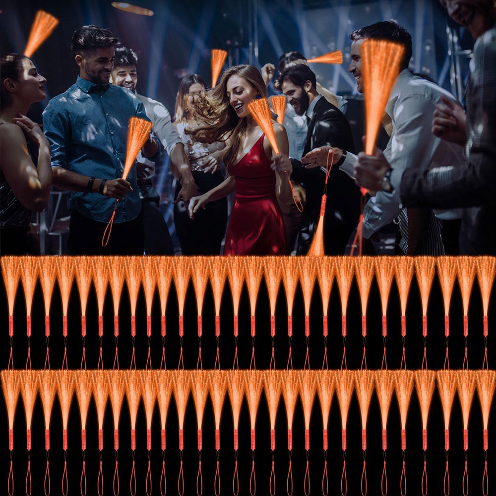 72 PCS Orange Fiber Optic Wands Glow Fiber Wands Bulk LED Light Up Wands with...