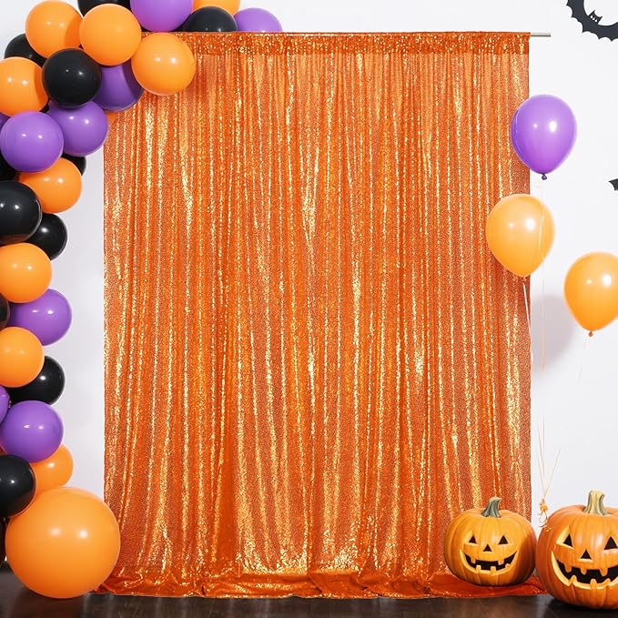 Eternal Beauty Orange Sequin Backdrop, 10x10 Ft Halloween Glitter Background Curtains for Shimmer Photography Party Wedding Birthday Back Drop Decor
