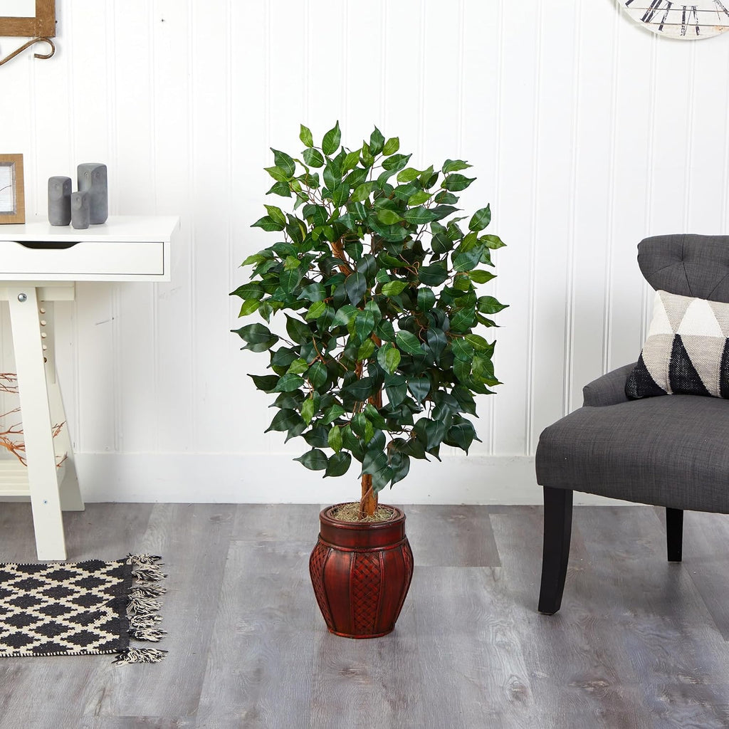 nearly natural 44in. ficus tree with decorative planter, close-up detail