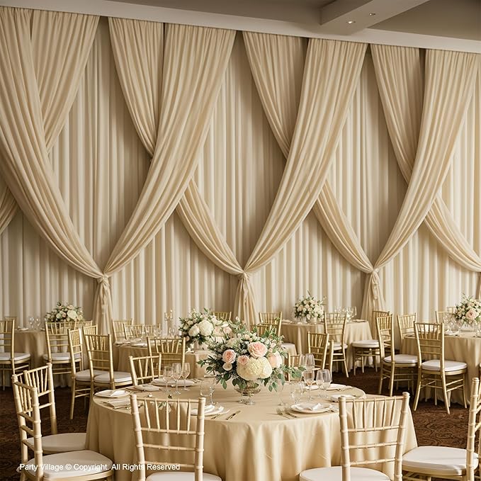 PartyVillage 10ft×15ft Beige Backdrop Curtain for Wedding Parties, 2 Panels Wrinkle Free 15 FT Long Polyester Photo Backdrop Drapes Back Drop Cloth for Birthday Photography Background