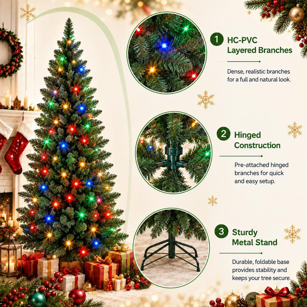 GarveeLife Hinged Artificial Prelit Christmas Tree 6ft, Dual-Color Lights