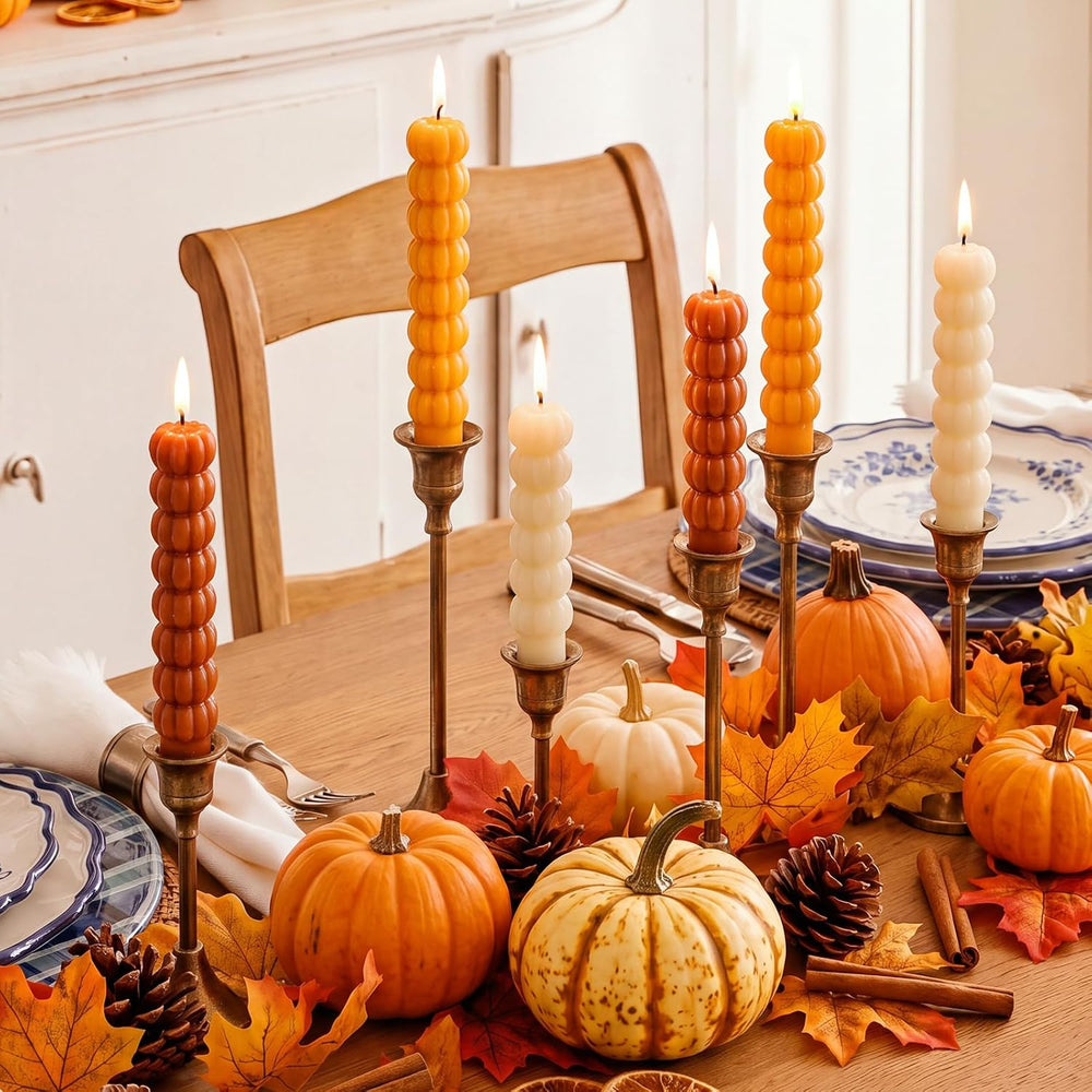 6 Pcs Thanksgiving Candlesticks Fall Candles Pumpkin Taper Smokeless 7.16'...