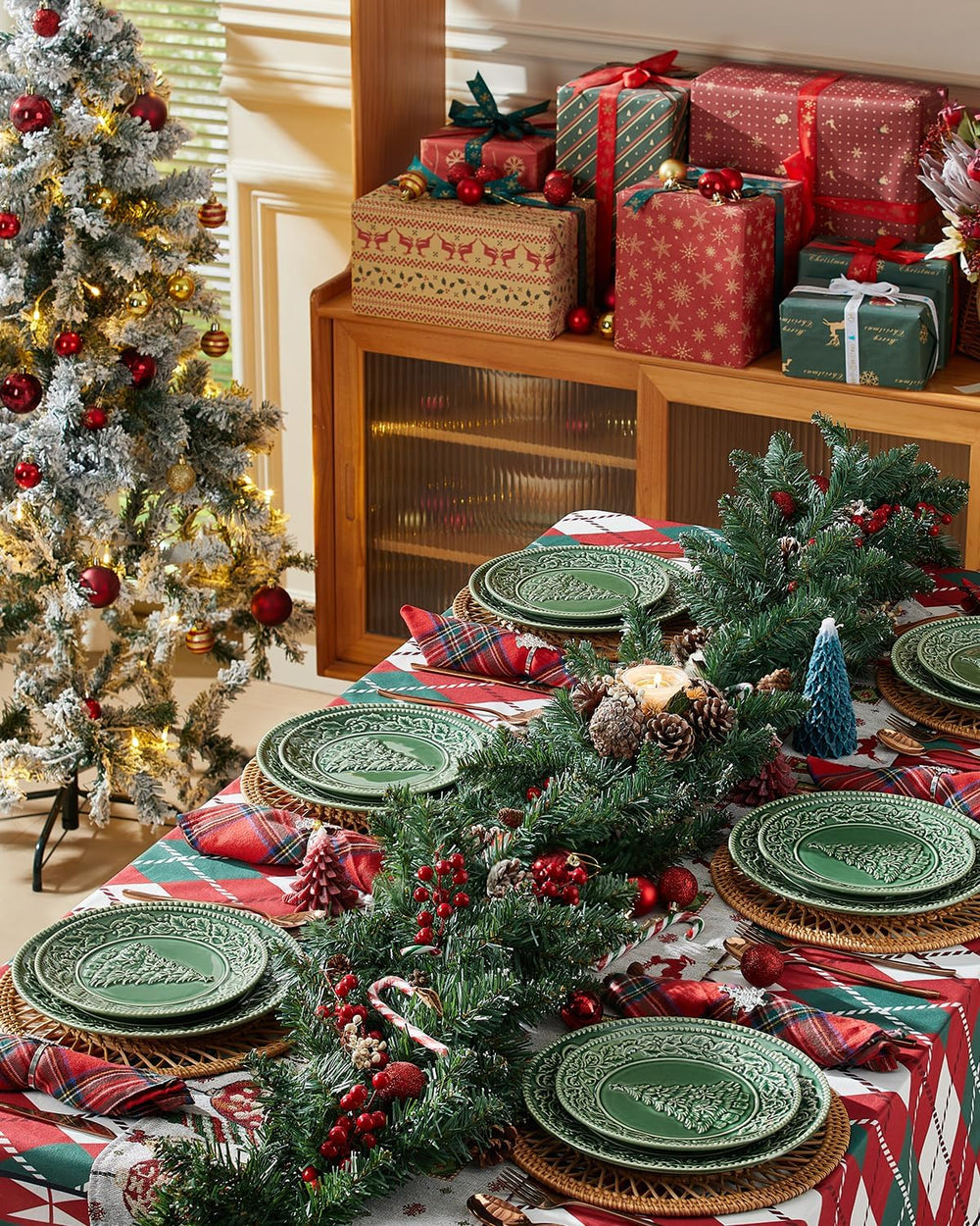 Christmas Tree Salad Plates, 8 Inch Ceramic Plate Set of 6