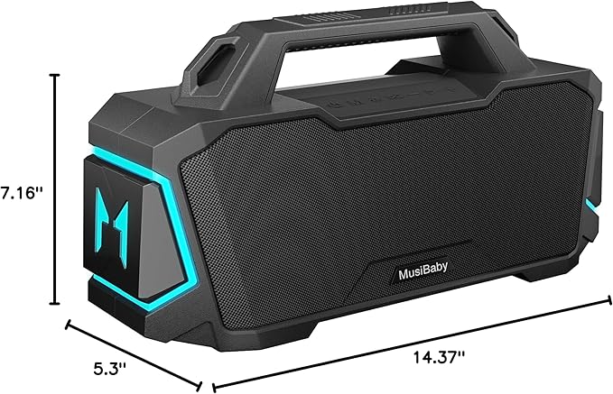 Bluetooth Speaker,Musibaby M1 Portable Bluetooth Speakers:Loud Stereo Sound with Subwoofer,Deep Bass,IPX6 Waterproof,Wireless Speaker with BT5.3,Dual Pairing,24H+ Playtime for Outdoor,Beach(Blk)