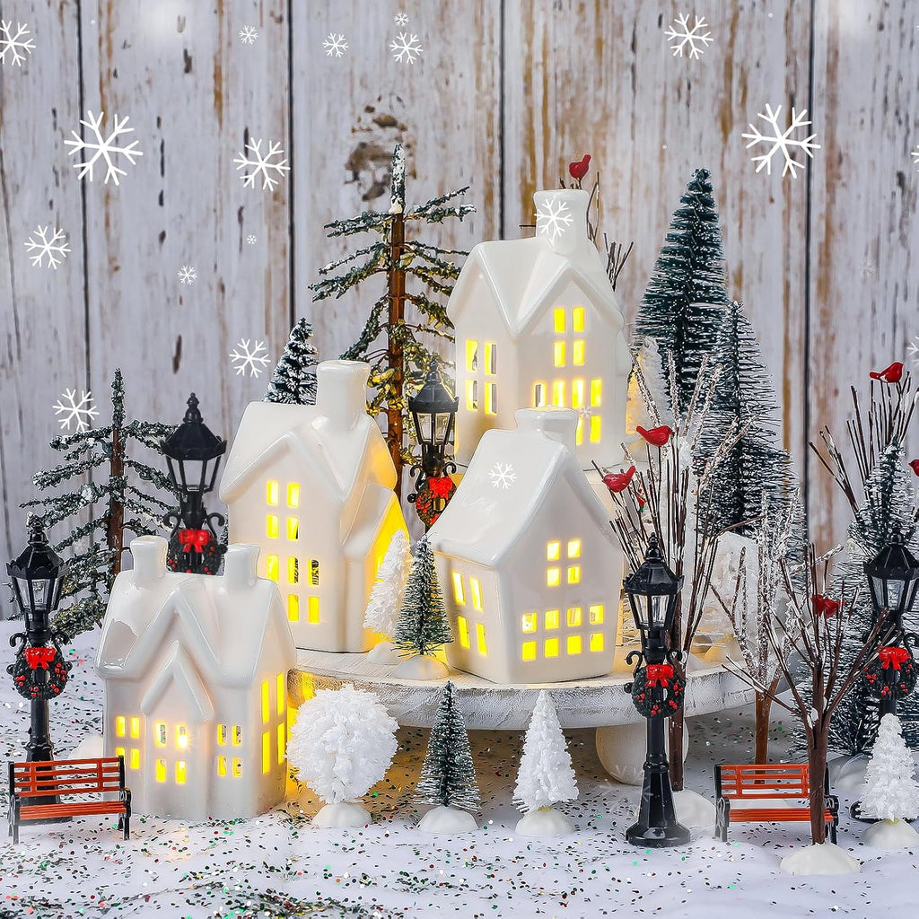 33 Pcs Ceramic Christmas Village Sets with LED Light Winter Village Decor