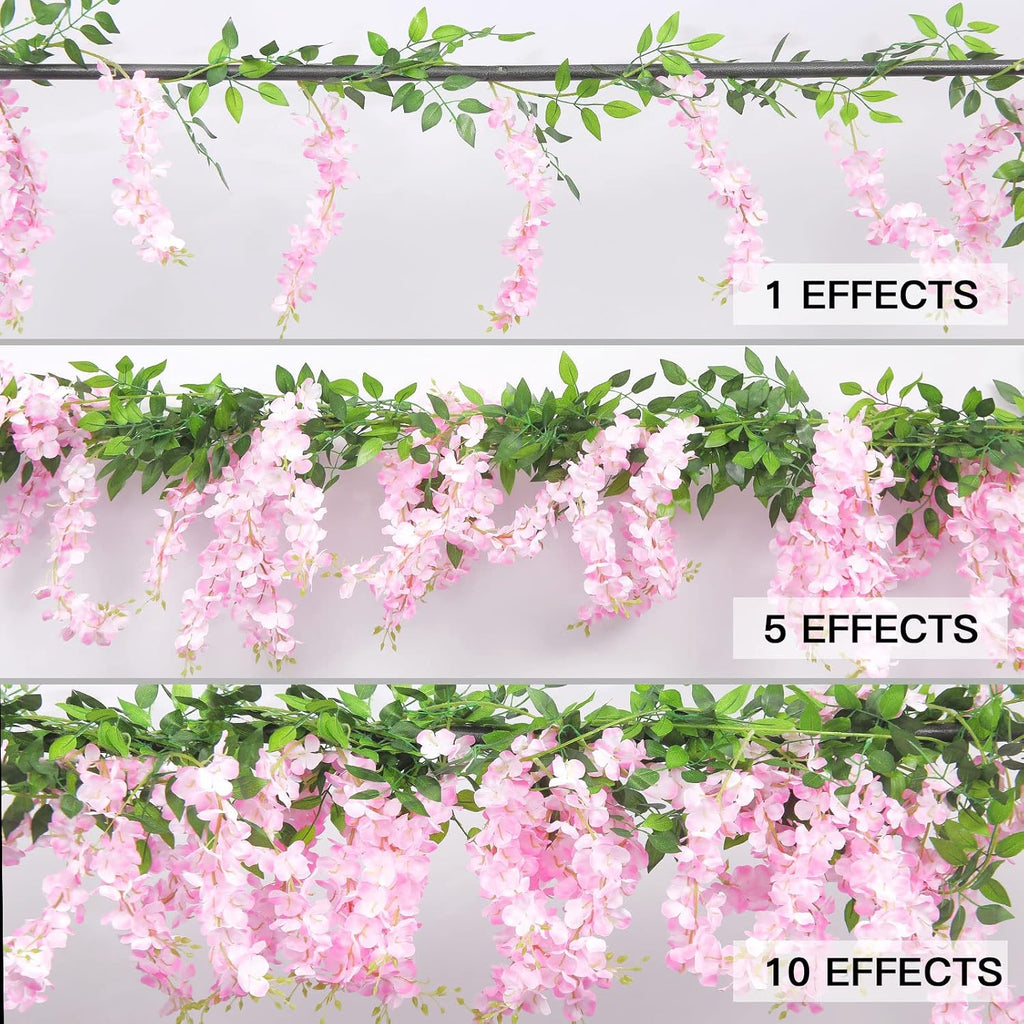 U'Artlines 10Pcs 7.2 Ft/Piece Artificial Wisteria Garland Pink