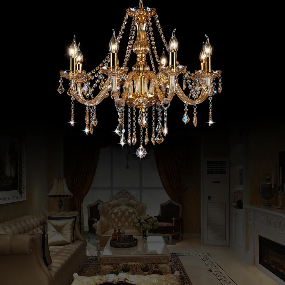 Champagne 8 Lights K9 Crystal Candle Chandeliers Lighting Candle Chandelier L...