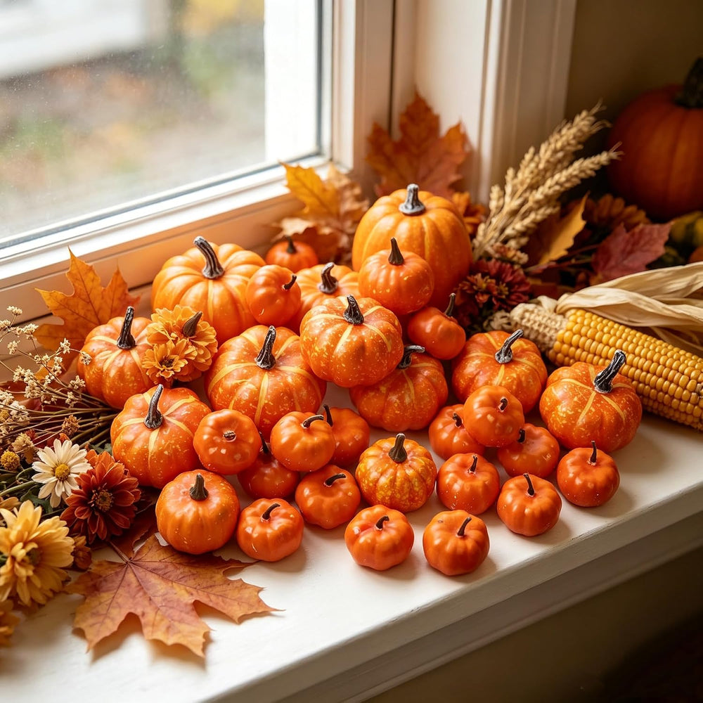 winemana 46 Pcs Artificial Pumpkins Fall Decorations, Orange
