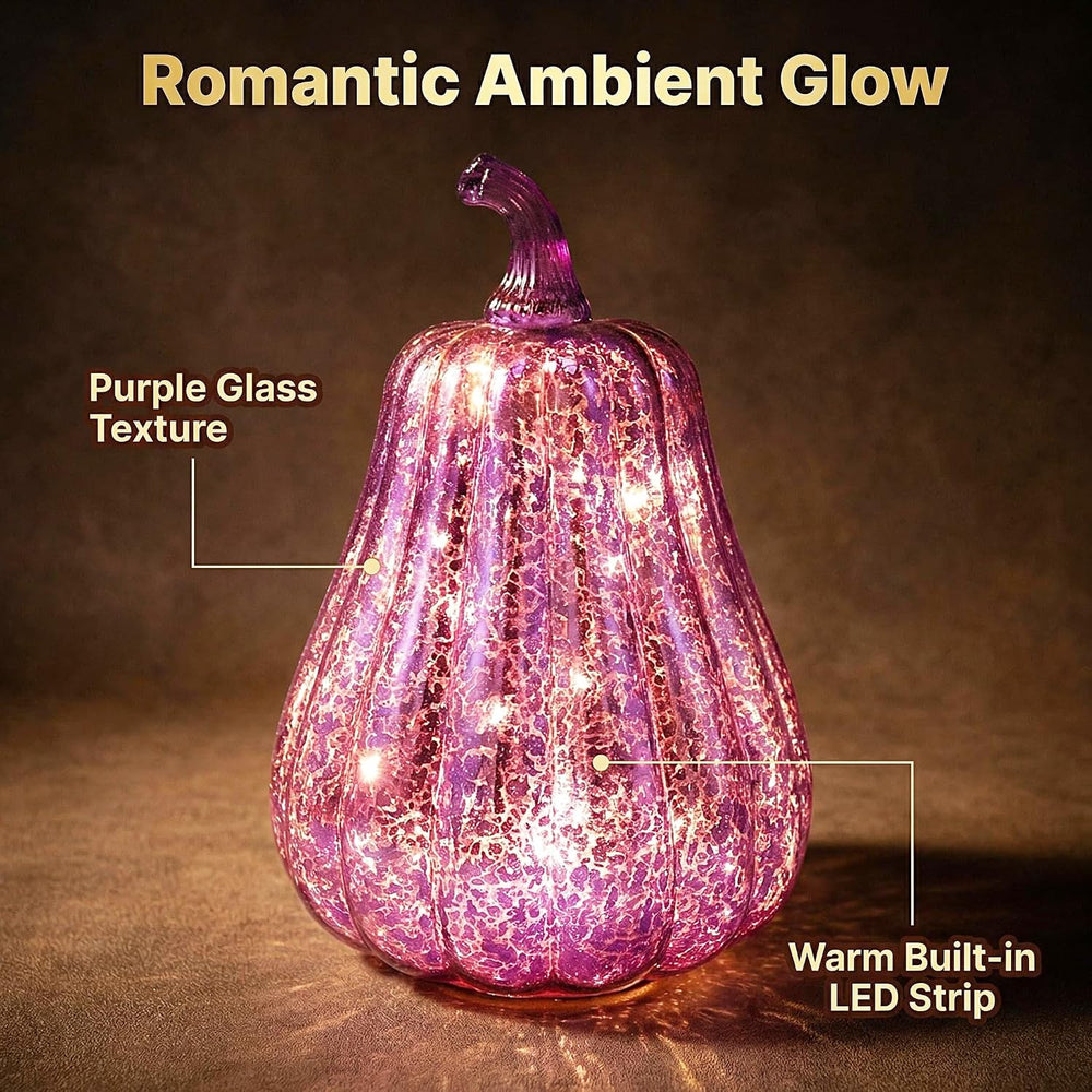 Fall Decorations for Home,Mercury Glass Pumpkin Lights with Timer(Purple)