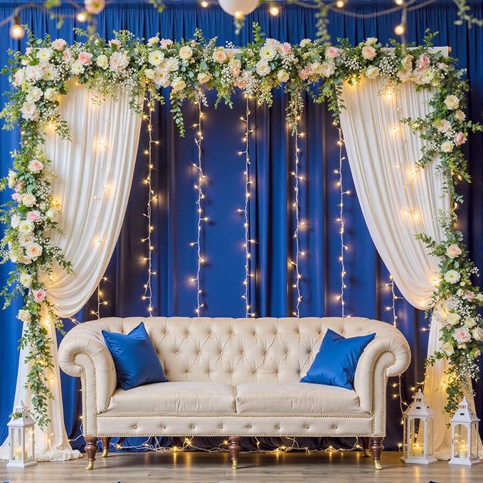 10ftx12ft Wrinkle Free Royal Blue Backdrop Curtain, 2 Panels 12FT Height Royal Blue Wedding Backdrop Drapes, Silky Polyester Back Drop Cloth for Birthday Photography Background Party Backdrop Draping