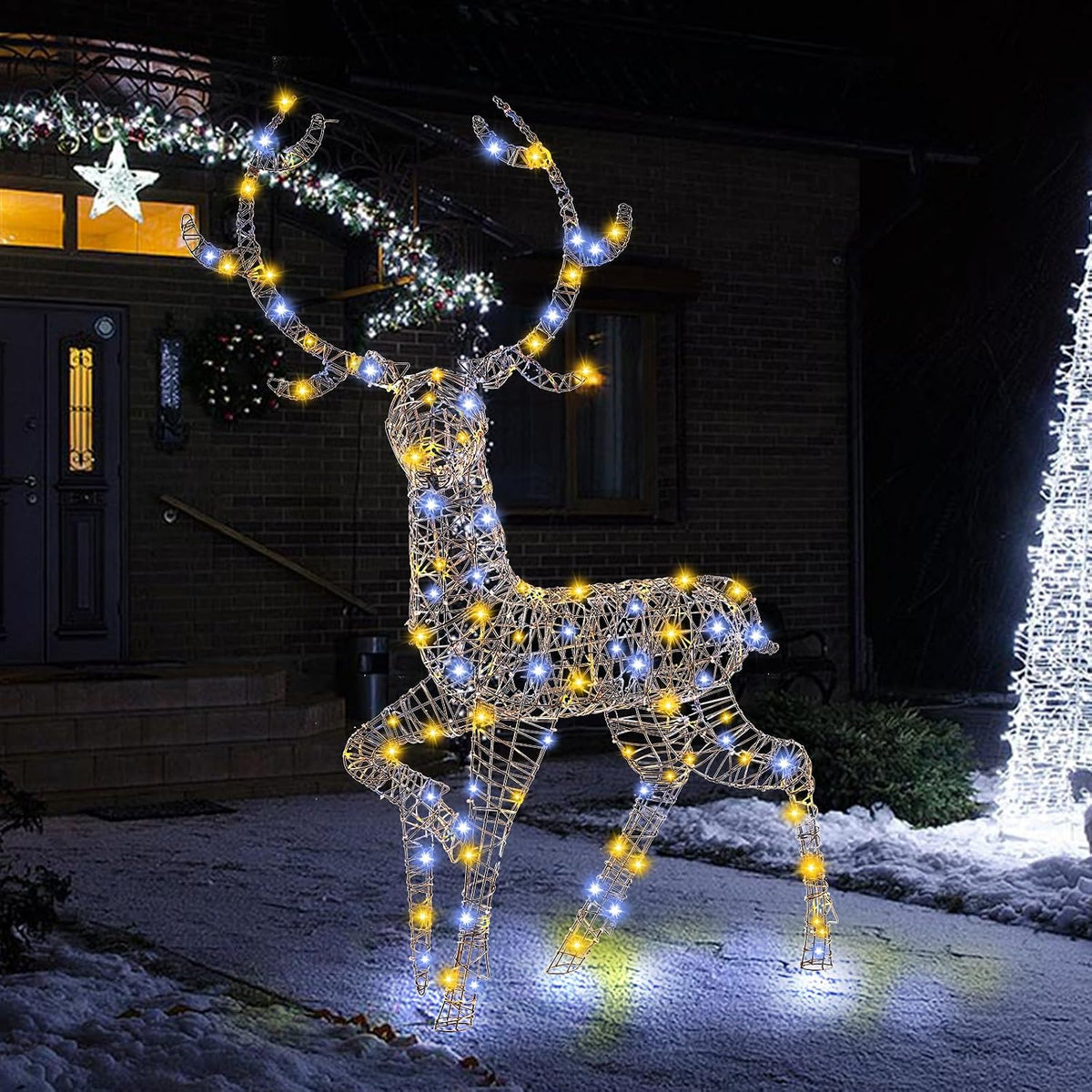 Goplus 4.6 FT Pre-Lit Christmas 3D Reindeer, 170 LED Lighted Christmas Buck with Zip Ties & Ground Stakes for Indoor & Outdoor Decor