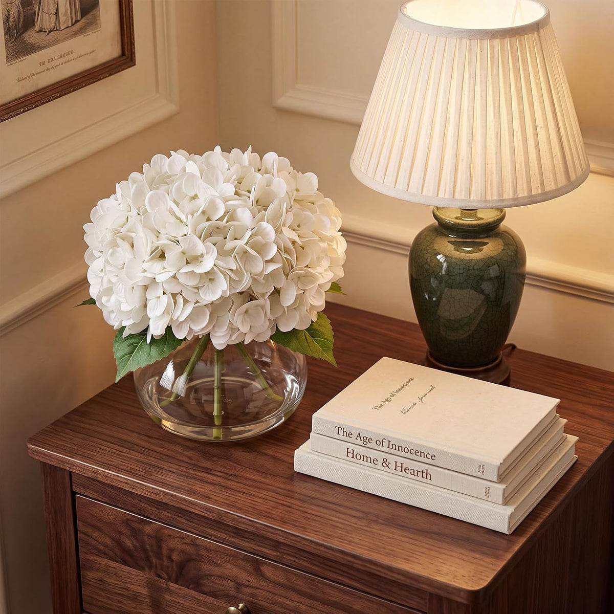 Real Touch Artificial Hydrangea in Vase,Premium Faux Flowers with Faux Water for Home Decoration,Coffee,Table,Wedding,White Fake Hydrangea with Vase for DIY Floral Arrangements