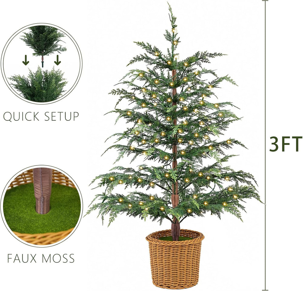 Christmas Decorations 2 Pack 3FT Pre-Lit Artificial Cypress Christmas Tree