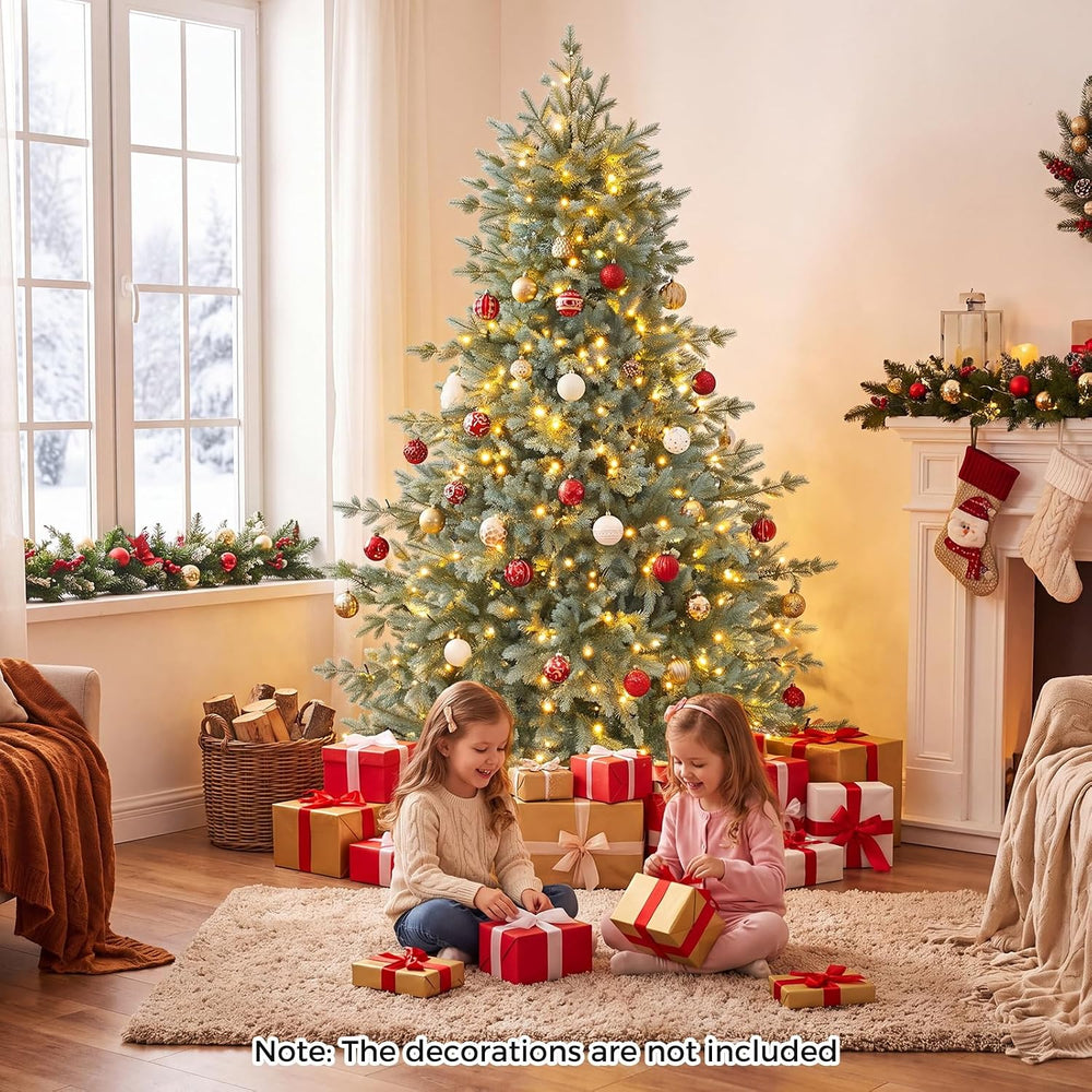 COSTWAY 6 FT Full Pre-Lit Artificial Christmas Tree, 350 Warm White LEDs