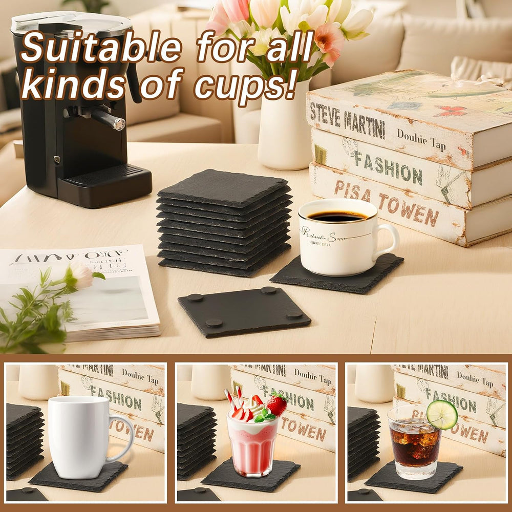 60 PCS Slate Coasters Black Square 4 Inch Bulk Rock, Blank Laser Engraving, S...