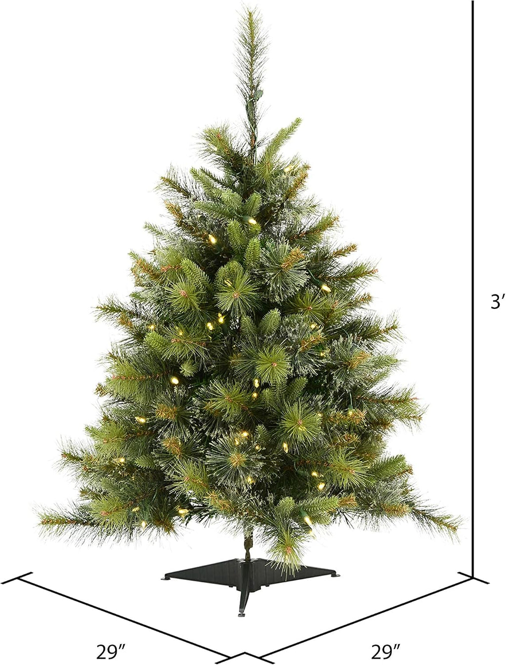 vickerman 3' tall cashmere pine artificial christmas tree, side view