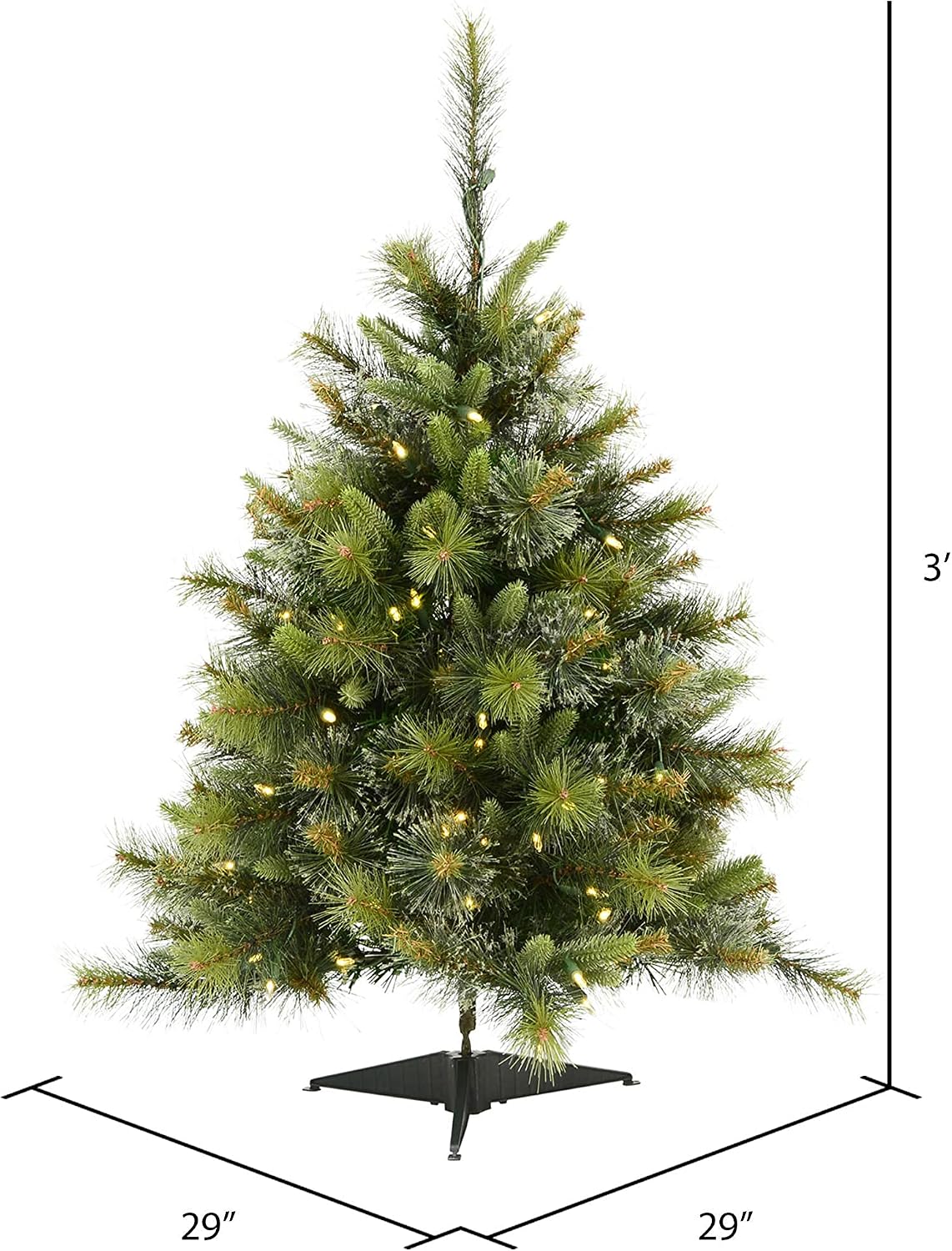 vickerman 3' tall cashmere pine artificial christmas tree, side view