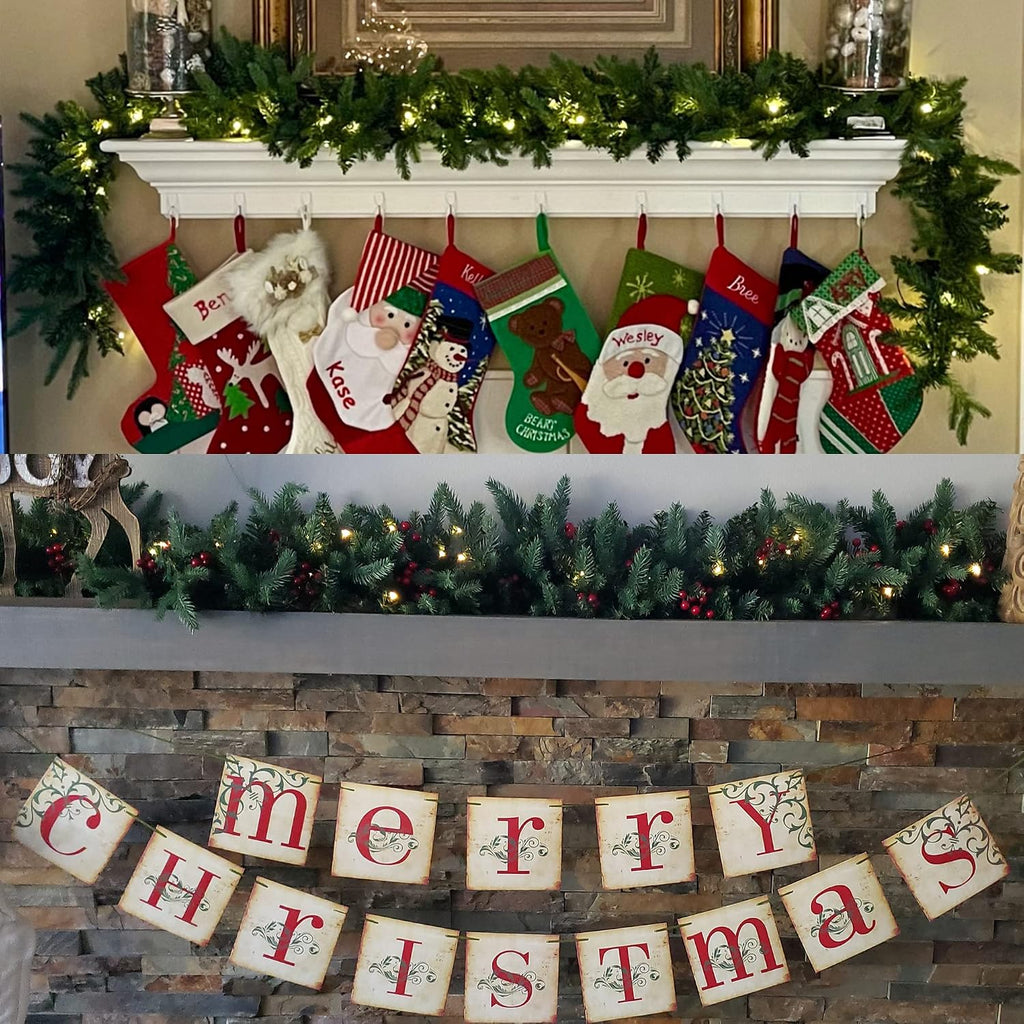 HomeKaren Christmas Garland 9 Ft by 12 Inch Prelit Fraser Fir Xmas Garland with 50 LED Lights 550 Tips, Real Like Lush and Classics Green Style for Indoor Outdoor Home Decoration