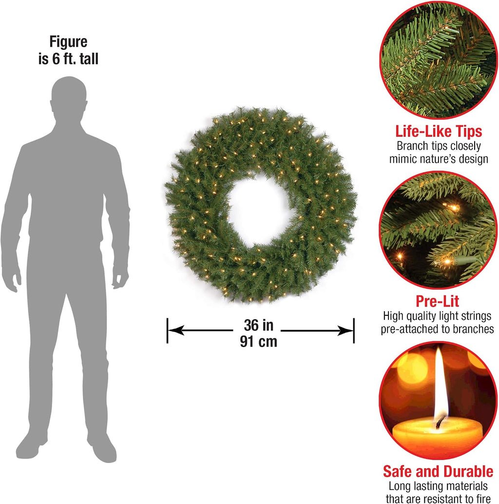 national tree company 36" norwood fir wreath with, close-up detail