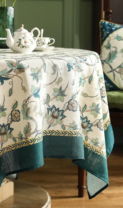 patdrea Designer Linen Table Cloth for Round Table,Durable Breathable Anti-Wrinkle Floral Tablecloth,Fall Decorative Cover for Kitchen Dining,Christmas,Thanksgiving,Party,Diameter 67"-Noah