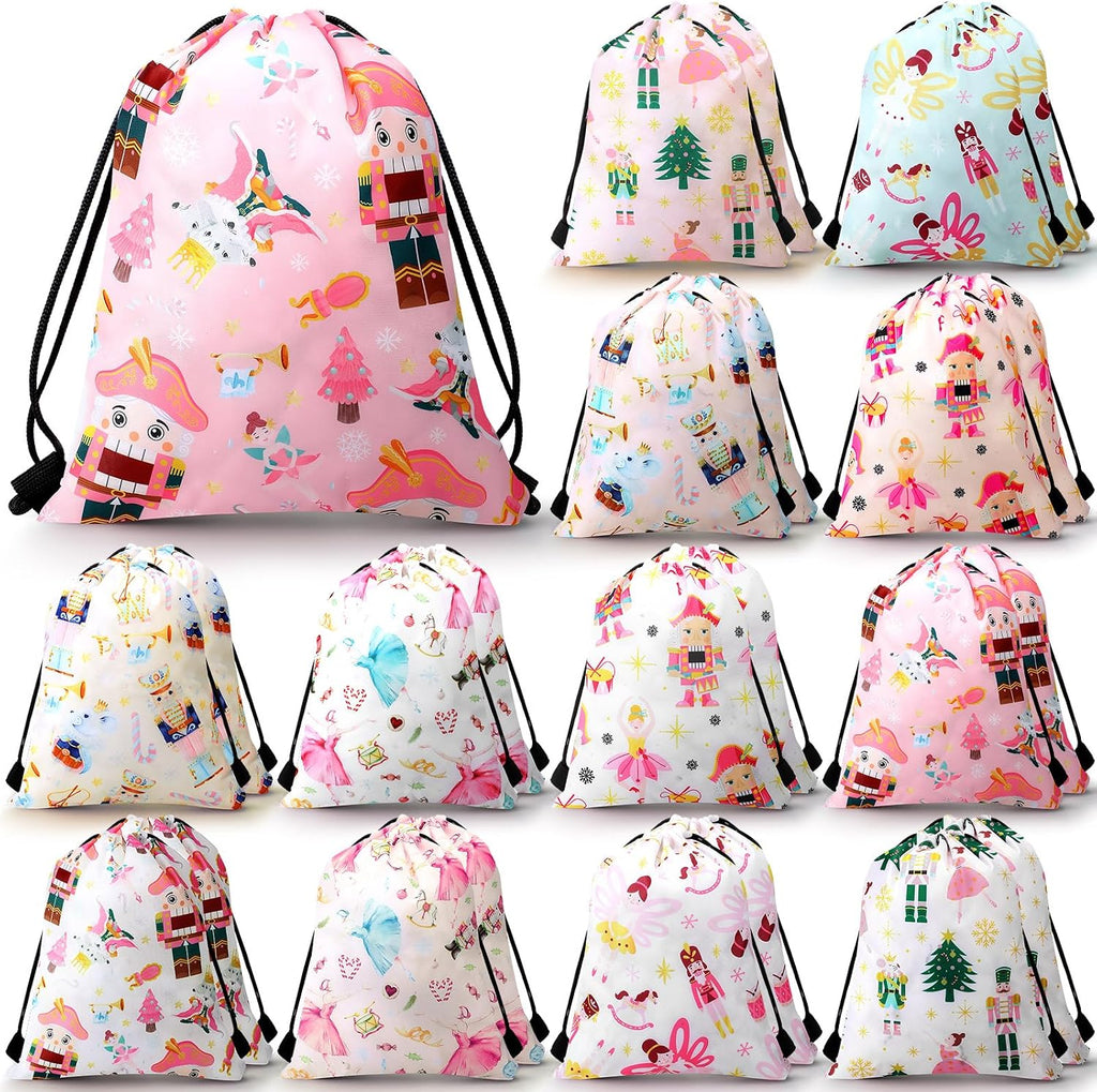 Sweetude 24 Pcs Christmas Nutcracker Drawstring Bags 12 Designs Gift,Chic