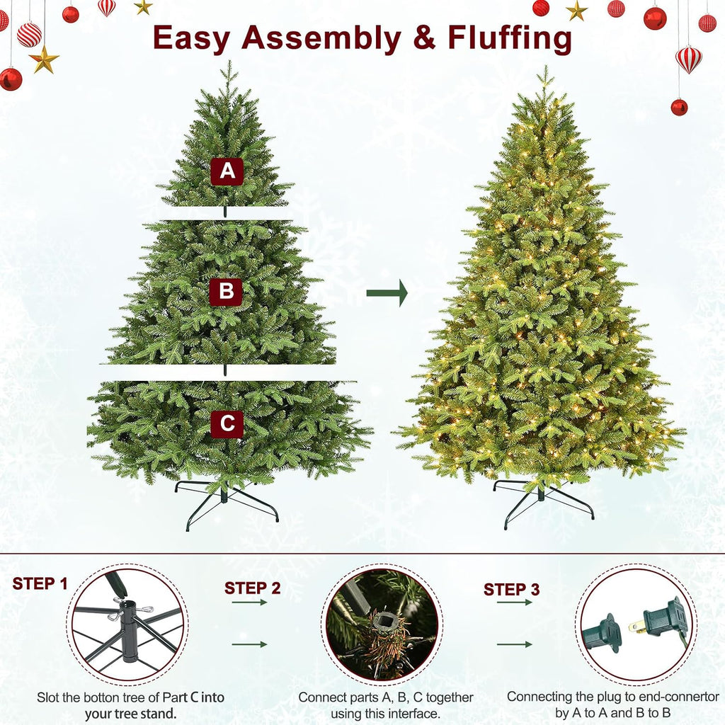Treepool 7FT Prelit Artificial Christmas Tree, 2272 PE/PVC Tips, 500 Lights